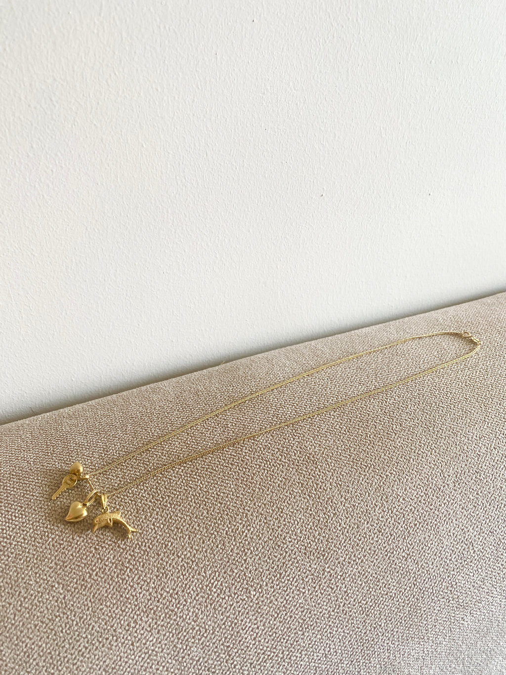 Heart, Key & Dolphin Assorted Cute Pendants SET in 18K Yellow Gold Necklace